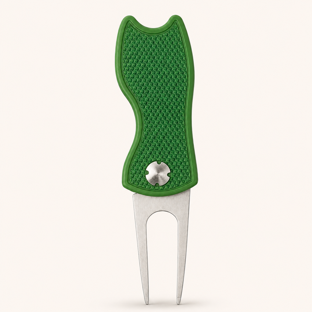 Built Birdie black green tool and ball marker product mockup on clean background